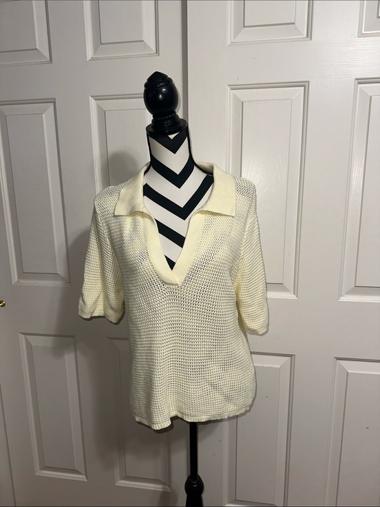 Marine Layer Sweaters - Marine Layer Pale Yellow Knit Polo Sweater